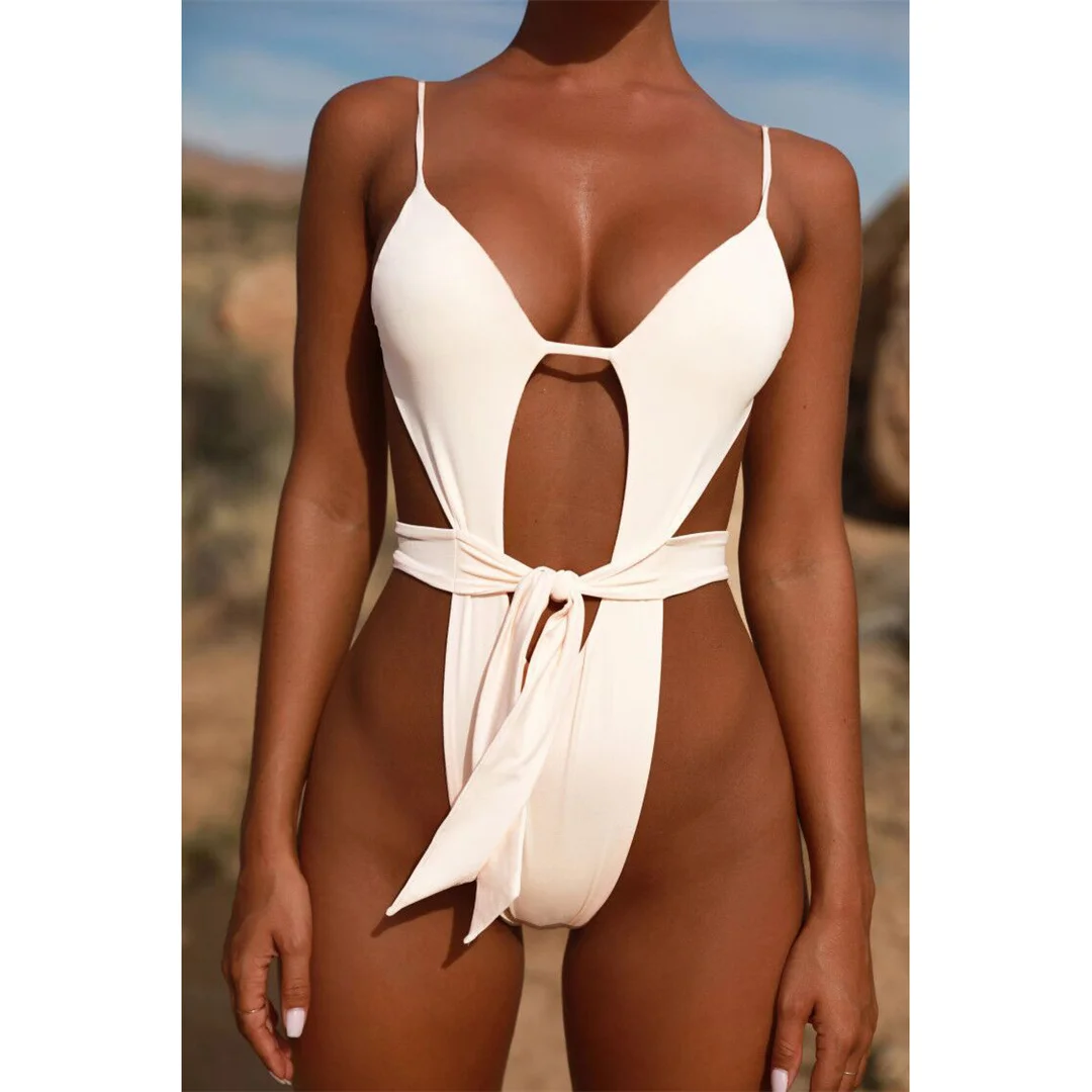 Sexy Cut-Out Neckholder Trikini mit hohem Beinausschnitt, einteiliger Badeanzug, Damen-Bademode, weiblicher Monokini, gepolsterter Badeanzug, Badebekleidung, Schwimmanzug V7968 – Detail 2