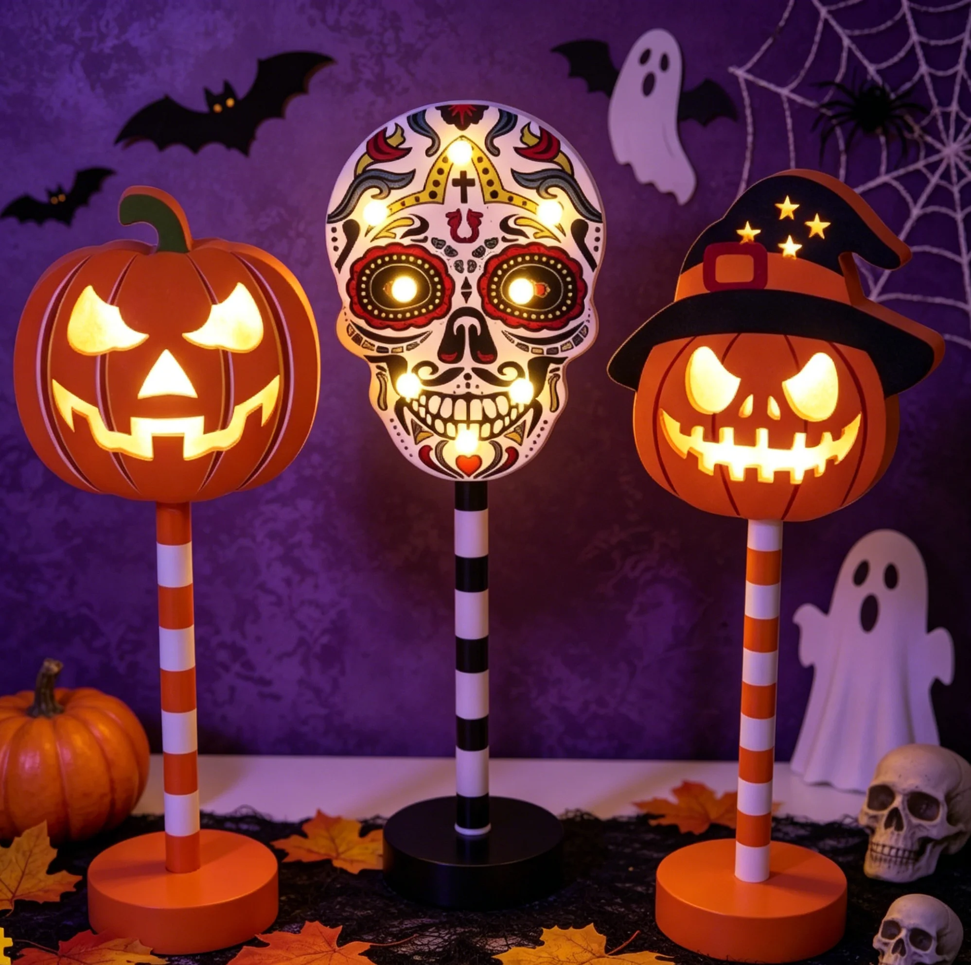 Spooky Halloween Modeling Light Pumpkin Ghost Bat Skull Shaped  Indoor Holiday Horror Atmosphere Lamp