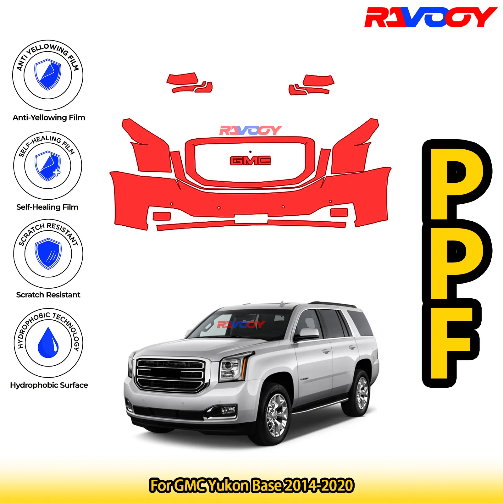

For GMC Yukon Base 2014-2020 Glossy Matte Black Precut front PPF Kit Paint Protection Film