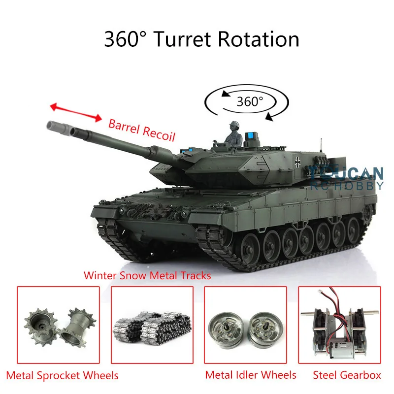 1/16 HENG LONG 7.0 Leopard2A6 RC 탱크, 3889 360 터렛 배럴 리코일 리모컨 자동차 RC 팬저 TH17613-SMT4