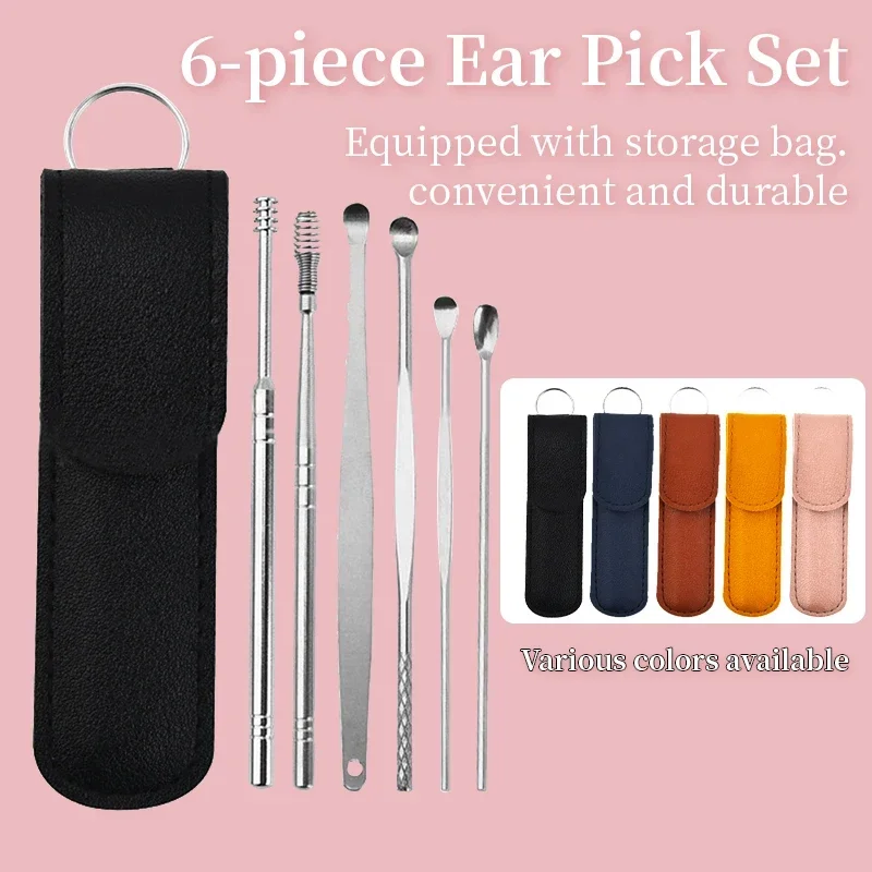 6pcs/set Ear Cleaner Ear Wax Removal Tool Ear Pick Stick Earwax Remover Cleanser Spoon Cheap for 1 Cleaning Your Ears Kit