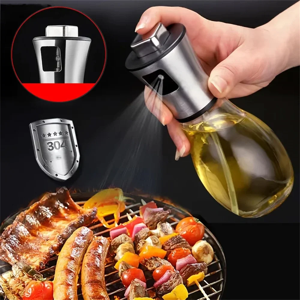 200 ml Edelstahl-Ölsprühflasche, perfekt zum Kochen in der Küche und zum Heißluftfritteuse, Glas-Ölsprühgerät aus Edelstahl