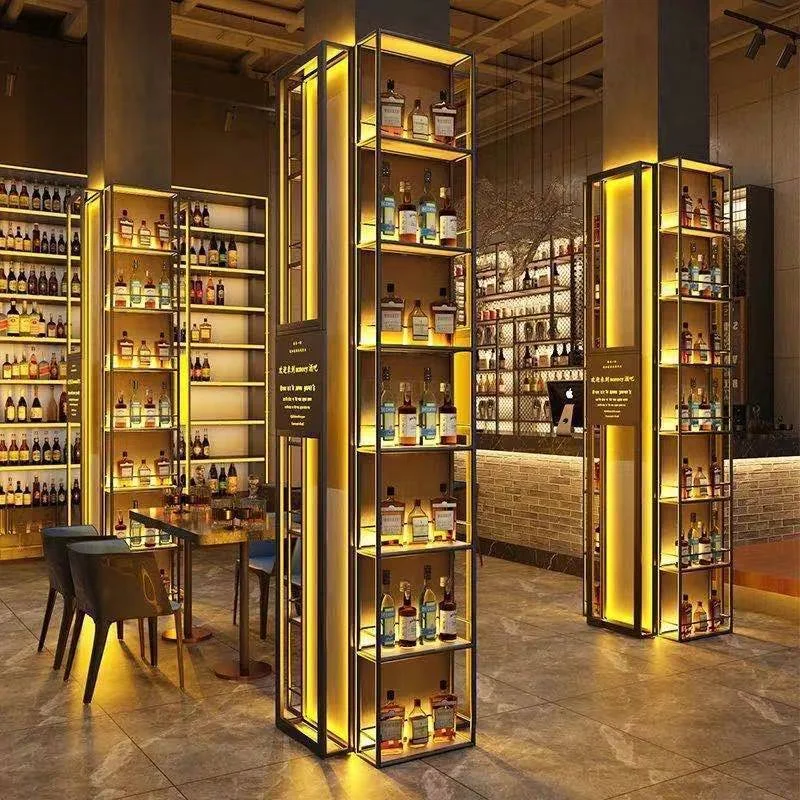 Custom Wall Mounted Wine Rack Bottle Display Store Furniture Metal Storage