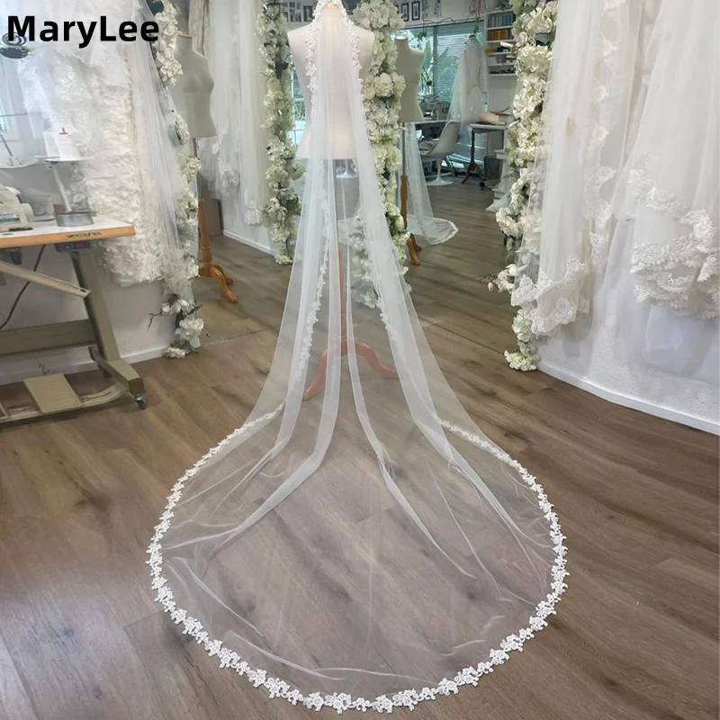 Customized Long Lace Bride Wedding Veil 1 Tier Ivory Soft Mesh Bridal Veil with Comb Formal voile Church Wedding Veil 3m*1.5m