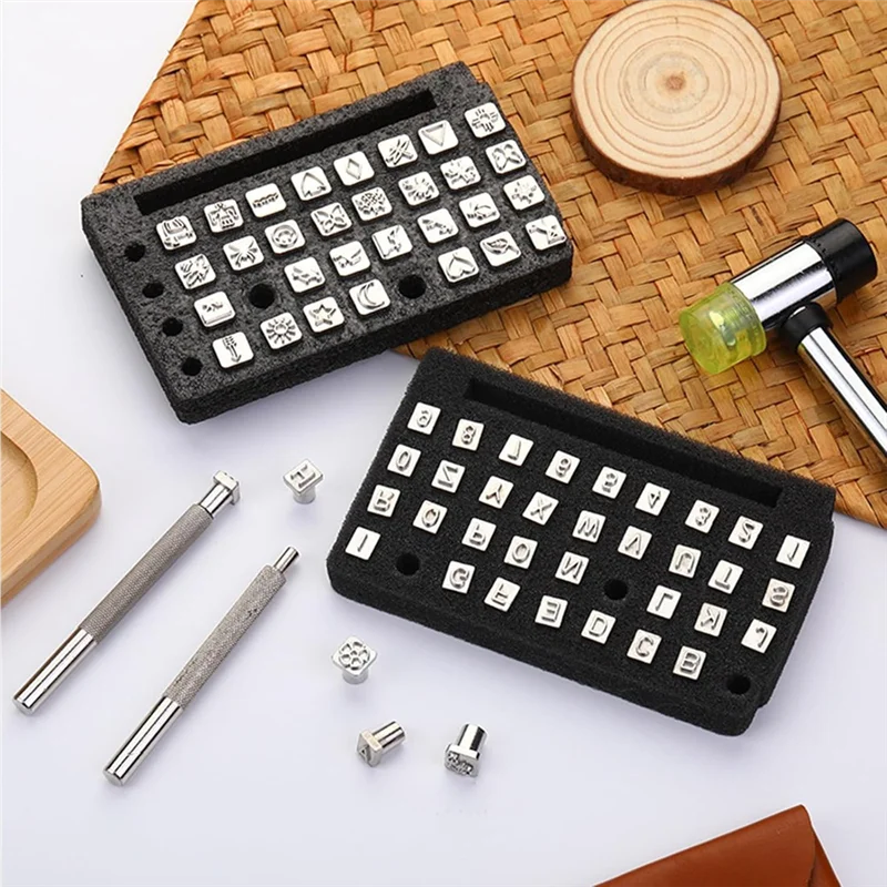 A59E-Strumenti per stampaggio pelle, con 1 martello di gomma, 1 attrezzi per punzonatura in pelle, strumenti per intaglio