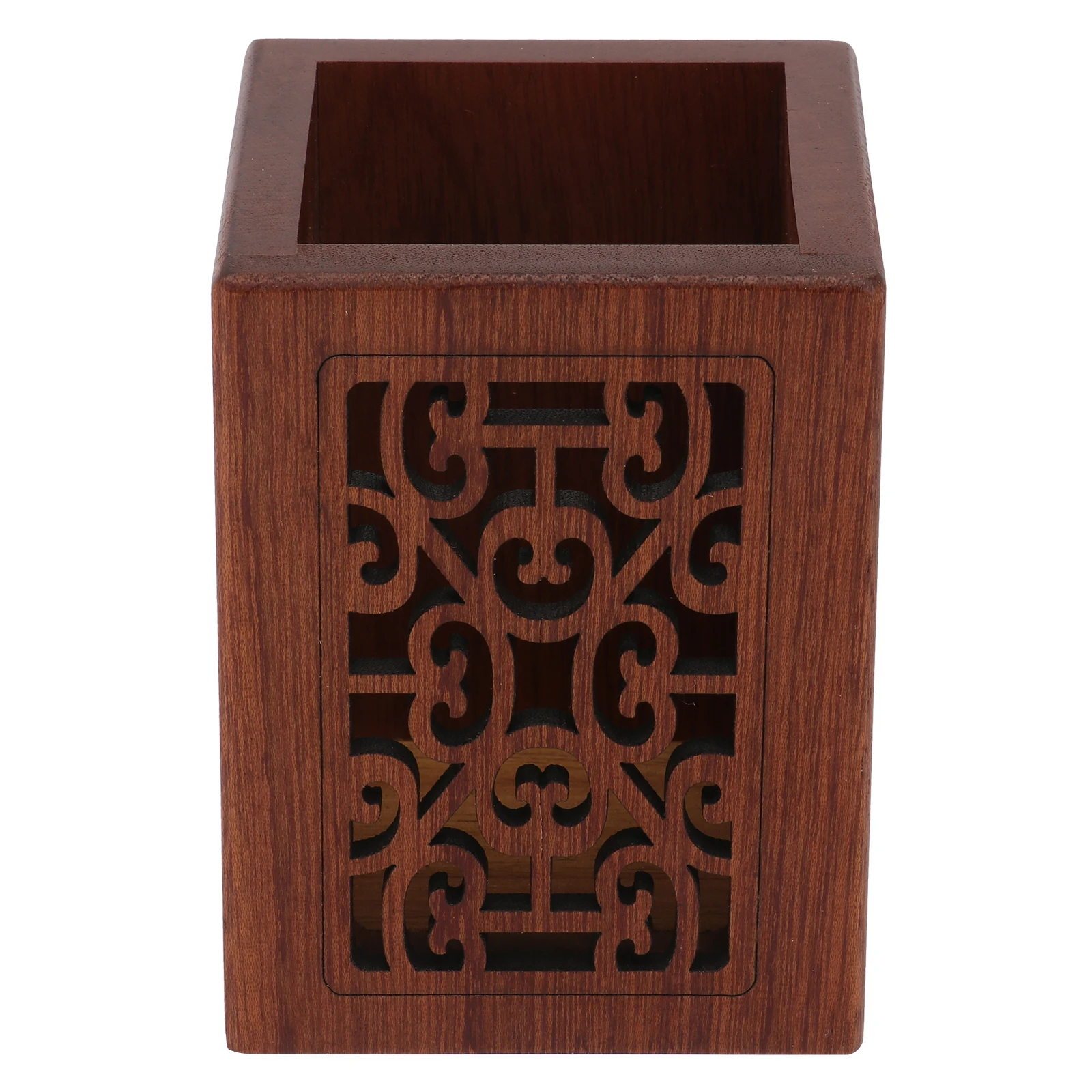 1pc Wooden Pen Holder Desk Ganizer Wood Material Vintage Hollow Out Large Capacity Storage Container Brush Pot Container Office
