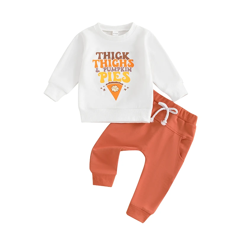 

Toddler Boy Halloween Thanksgiving Clothes Thick Thighs Pumpkin Pies Sweatshirt Jogger Pants 2Pcs Casual Fall Outfit