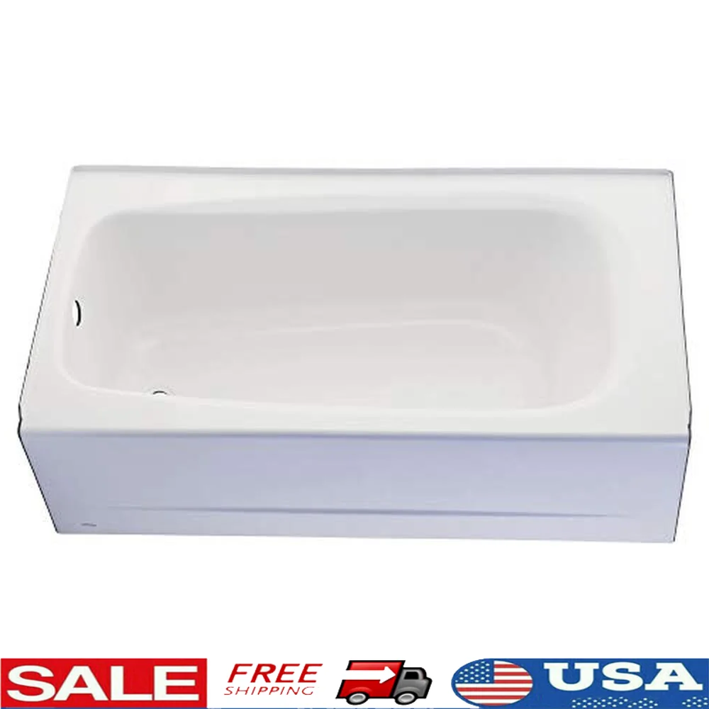 Porcelain-Enameled Steel Alcove Bathtub Left Hand Drain 60x32 Inch White Safety Textured Surface Installation Grid