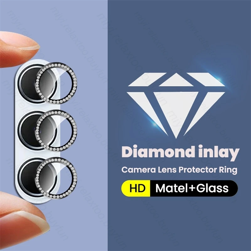 Diamond For Samsung A55 A35 5G A25 A15 4G 9H Tempered Glass Camera Lens Protector Alloy Ring Cover For Galaxy A 55 35 25 15 2024