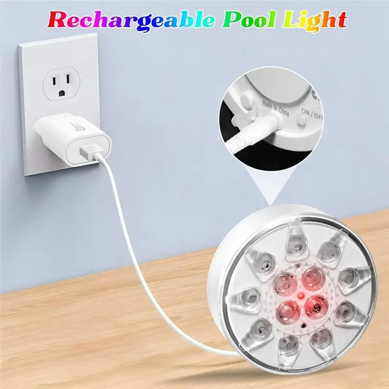 A01F-Rechargeable Submersible LED Pool Lights With Remote,Waterproof Floating Pond Light,Underwater Lights