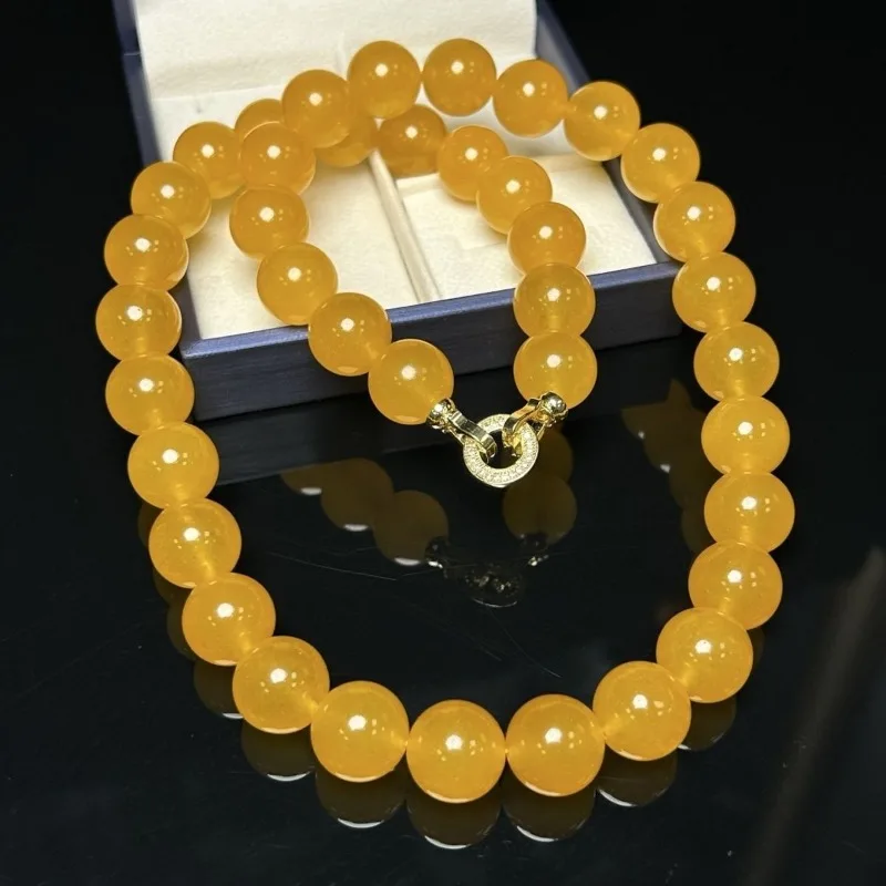 Exquisite Ice-through Yellow Round Bead Necklace, Fashionable and Versatile Jewelry