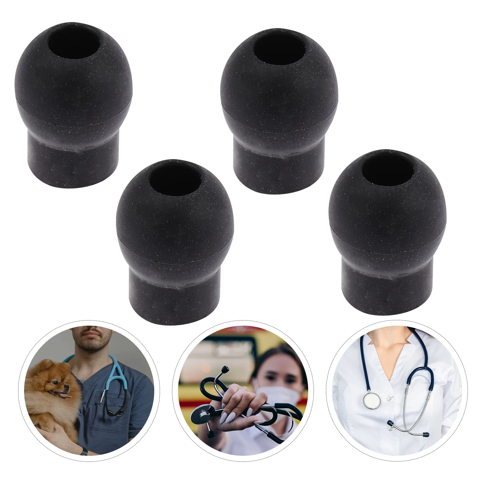 Bouchons d'Oreille pour Stéthoscope, Accessoires de Remplacement, Embouts Noirs, 4 Pièces