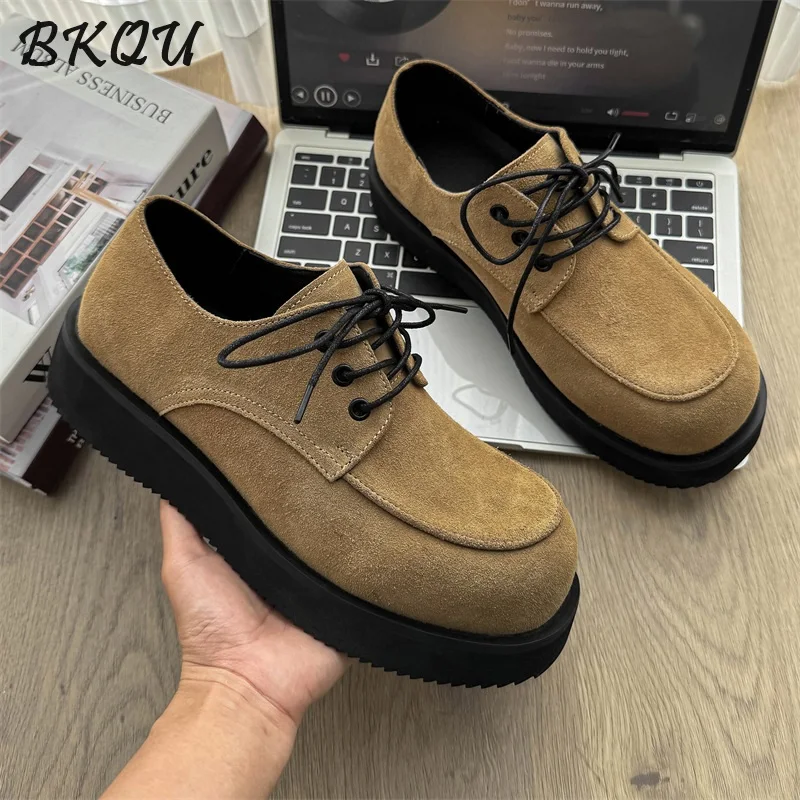 

BKQU Platform Derby Shoes Men's Business Casual Shoes with Heightening Feature Classic British Style with A Large Toe Design