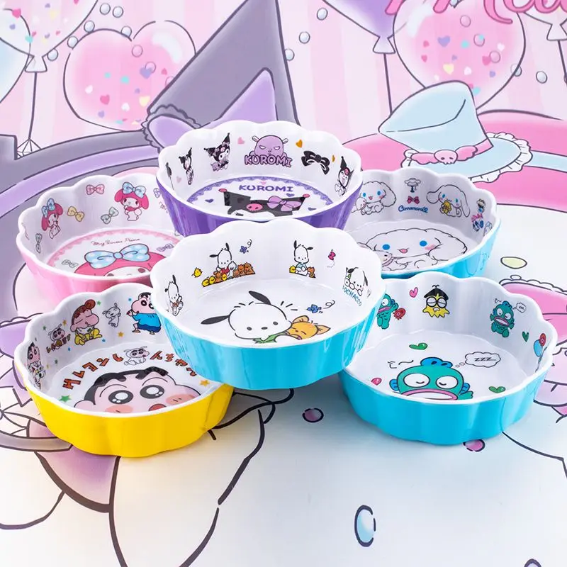 

Kitchen Bowl HelloKitty Cinnamoroll Pochacco Kuromi Kawaii Bowl Fluffy Ear Design Large Capacity Food Container Bento Lunch Gift