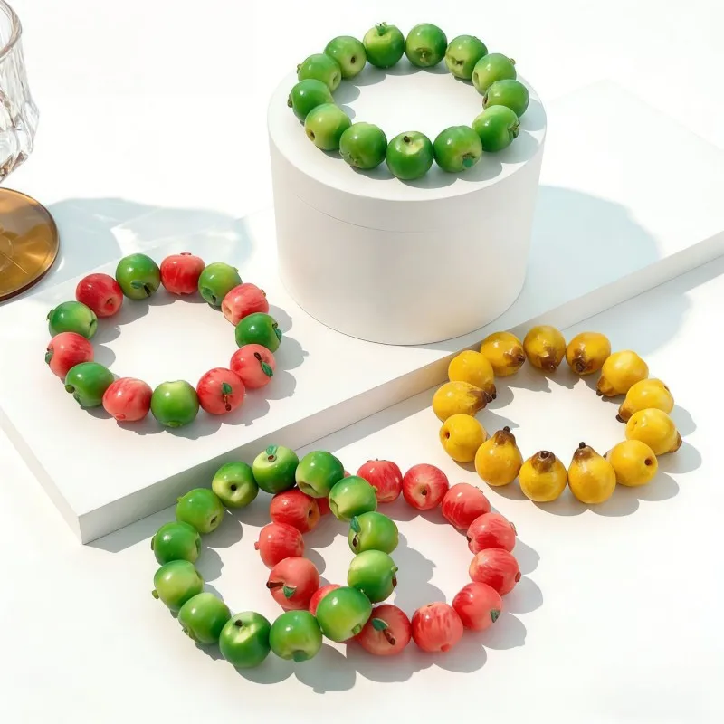 Creative Fruit Beaded Bracelets Simulated Resin Fruit Series Charm Bracelets Adjustable Cute Apple Bracelets For Gifts Wholesale