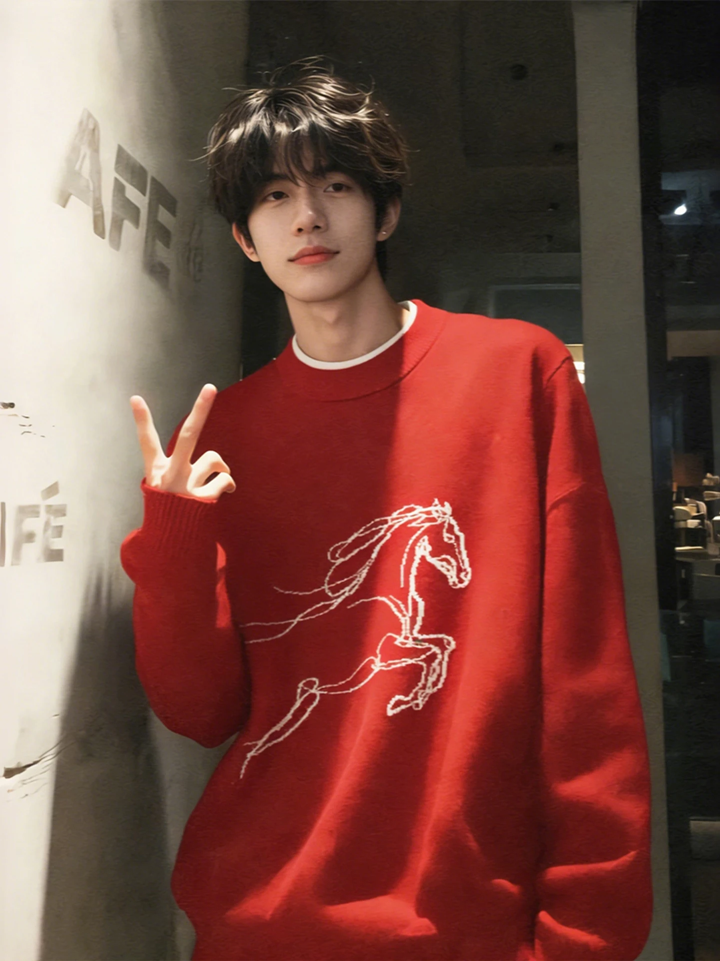 

Красный свитер Cisas для мужчин, зимний, утепленный, имитация двухслойного, для новогодних торжеств, парный, базовый, вязаный, Luy Year