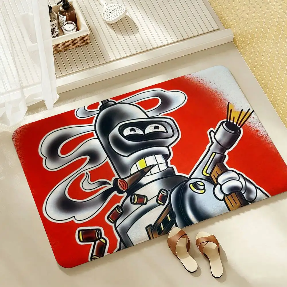 F-Futurama B-Bender Wooden  Shower Room Absorbent Small Floor Mat Soft Comfortable Decorative Foot Mat