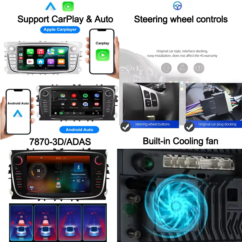 Picture 4: UIS7870 8Core Android13 2Din Car Multimedia Player 7''Autoradio Gps Carplay Auto DVD For Ford Focus S-Max Mondeo Galaxy C-Max