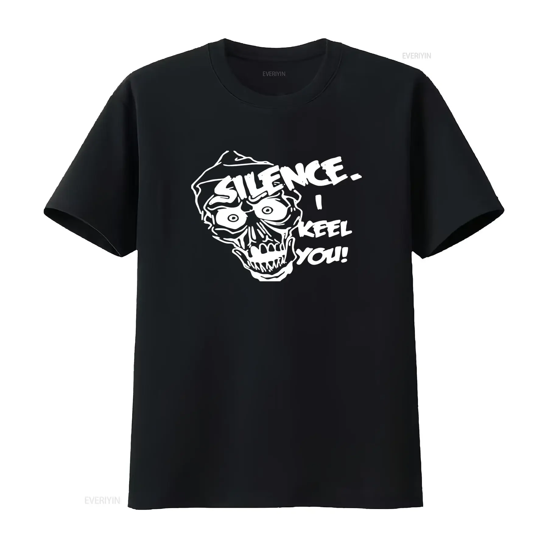 Silence I Keel You Skull Print Cotton T Shirt Funny Humour Xmas Present vintage Washed Casual homme Top For Everyday Wear