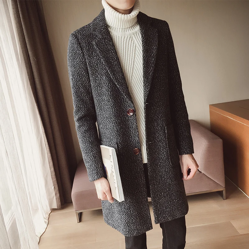 

Зимнее мужское пальто Thiened, шерстяное пальто средней длины, корейская мужская ветровка на заказ, модная городская молодежная одежда