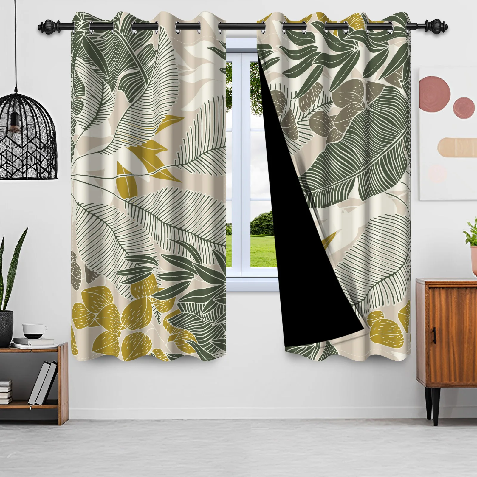 2pcs/set Blackout Curtains Spring Vine Leaves Boho Lush Leaf Floral Pattern Curtains for living room Polyester Window Curtains