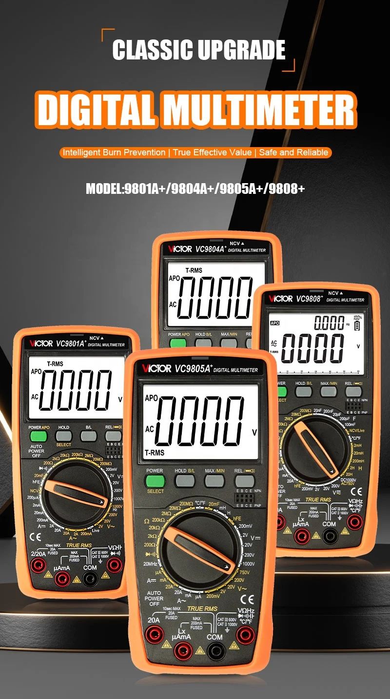 Victor NEW VC9804A+ Large Screen Backlit LCD Display with a Maximum Display of 1999 DIGITAL MULTIMETER