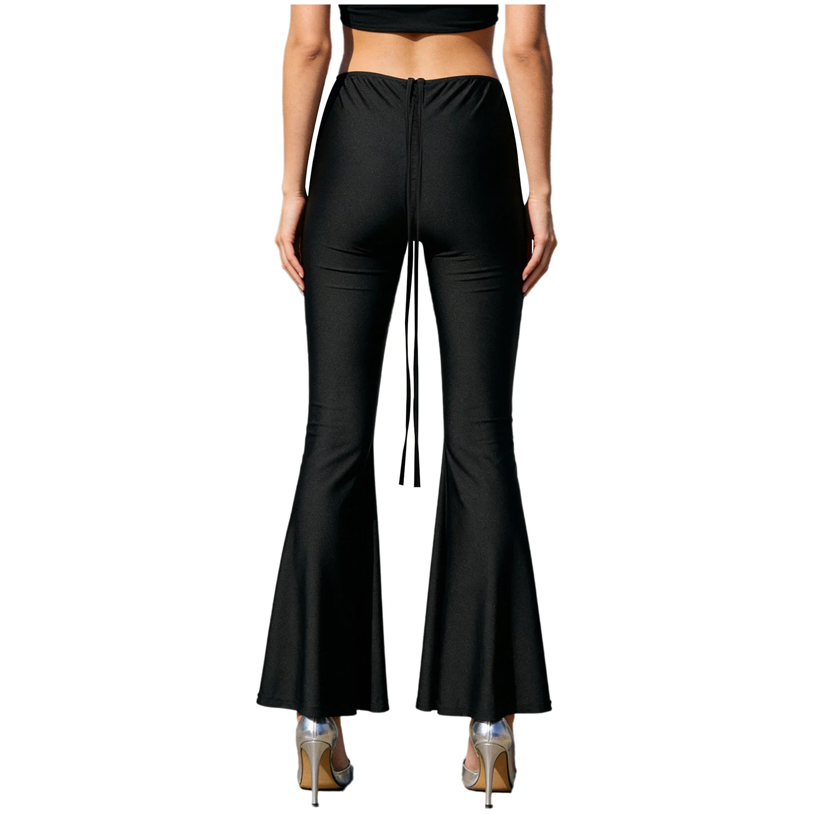 

Женские повседневные брюки-клеш с завязками, V-образным поясом, однотонные, эластичные, для повседневной носки, уличной моды и отдыха
