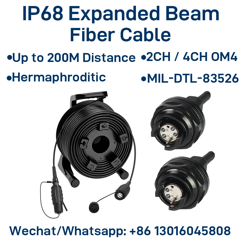 Cable de Fibra Óptica de Haz Ampliado Hma OM4 de 2 y 4 Canales, Conector Hermafrodita Táctico Compatible con DiGiCo Neutrik Optocore IP68