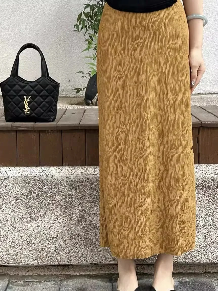 Extra großer Eisseiden-Feeling-Midirock mit asymmetrischem Saum für Damen, Sommer, locker bedeckend, fett, MM, lässiger Rock mit geradem Bein