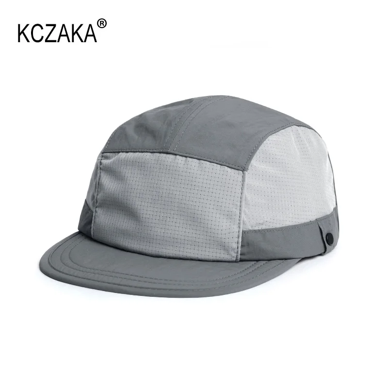 KCZAKA Brand 5 Panel Flat Brim Baseball Caps for Men Summer Sports Mesh Breathable Colorblock Cap Hip Hop Foldable Sun Hats