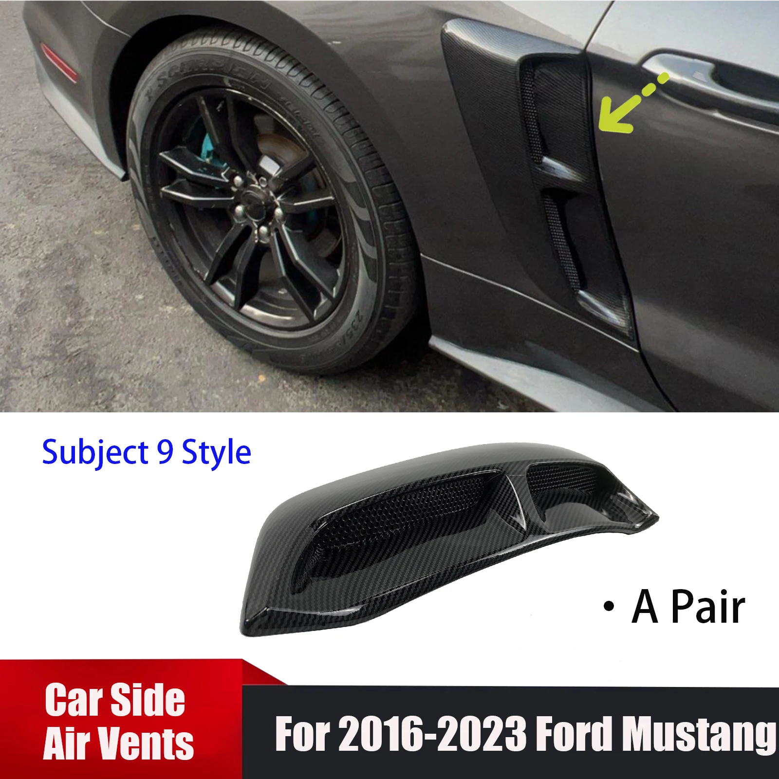 

Car Side Air Vents 2PCS For Ford Mustang 2015-2023 Rear Fender Outlet Scoop Trim Door Exterior Glossy Black/Carbon Fiber Style