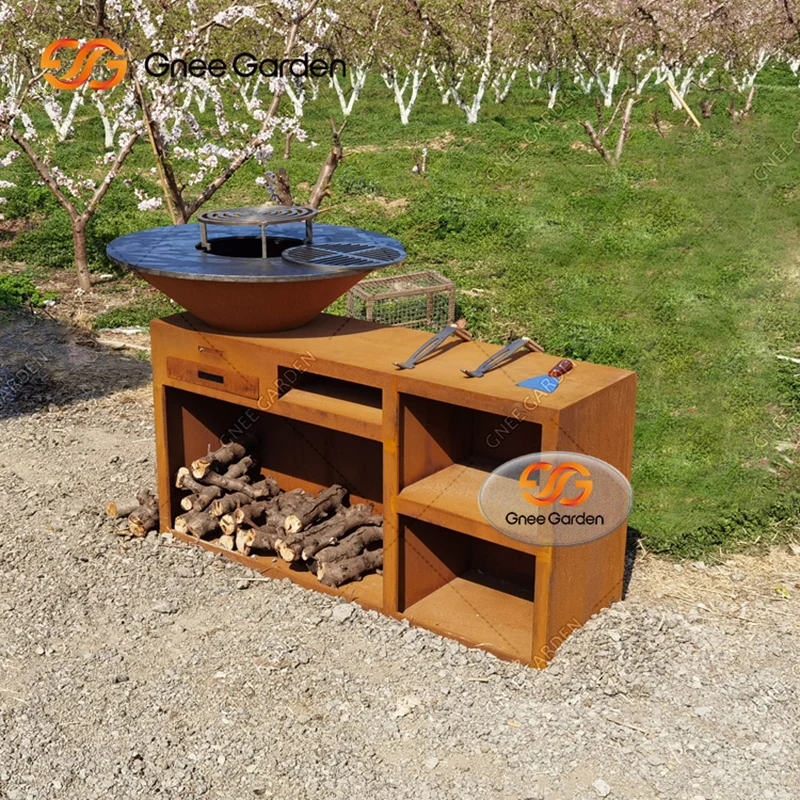 Corten Camping Fire Pit Bbq Grill Large Outdoor Corten Steel Bbq Grills Corten Steel Grill Bbq