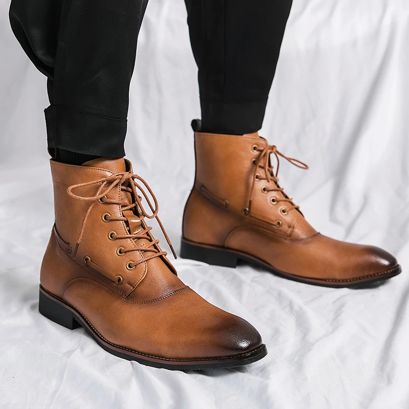 Buty Chelsea w stylu włoskim Męskie buty do połowy łydki Biznesowe formalne botki Męskie zimowe wiosenne skórzane buty codzienne z rozcięciem