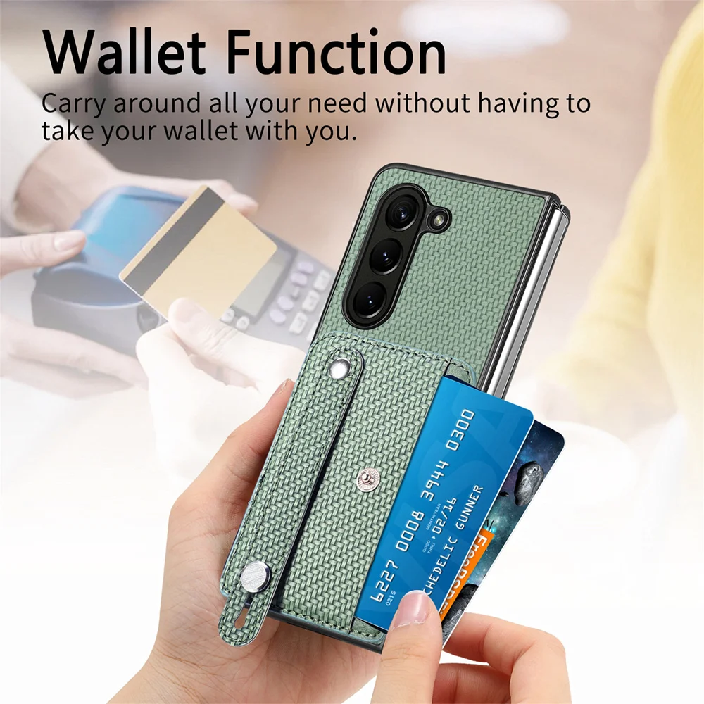 Fashion Woven Pattern Wristband Phone Case For Samsung Galaxy Z Fold 5 4 3 2 ZFold5 ZFold4 ZFold3 2 Card Package Bracket Cover