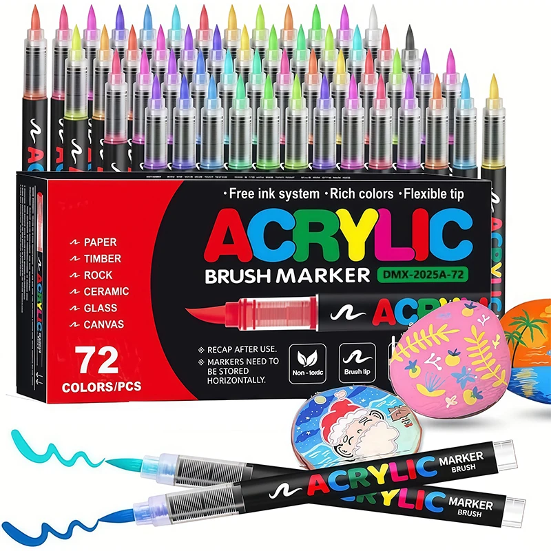 Marqueurs de peinture acrylique 12-72 couleurs, stylos marqueurs de grande capacité d'encre, idéaux pour les fournitures scolaires d'art en pierre, céramique et verre