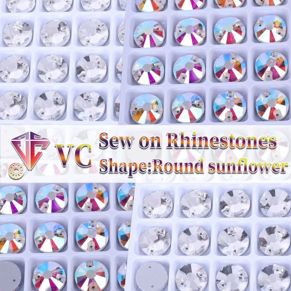 

Пришить AB горный хрусталь, круглая форма подсолнечника, стеклянные кристаллы с плоской задней частью для одежды, свадебные платья, все украшения, сделай сам
