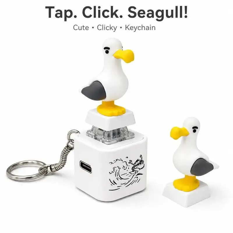 Cute Seagull Keyboard Fidget Toys Keychain Finger Sound Button Clicker Decompression Toys With Colorful Lights Rechargeable