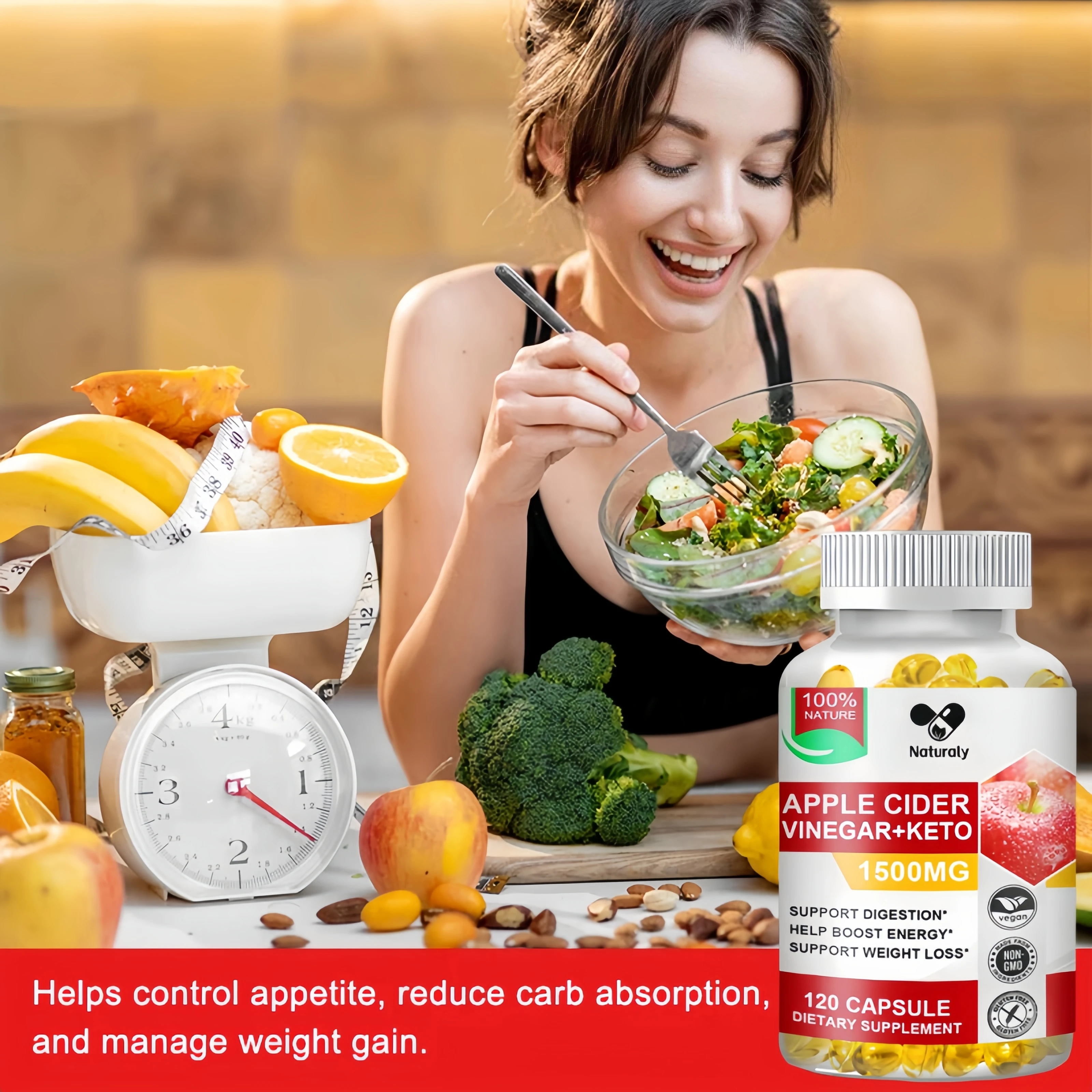 Apple Cider Vinegar Keto Capsules Detox Slim Capsule With Vitamin Bhb For Women Burning Fat Losing Weight Dietary Supplement