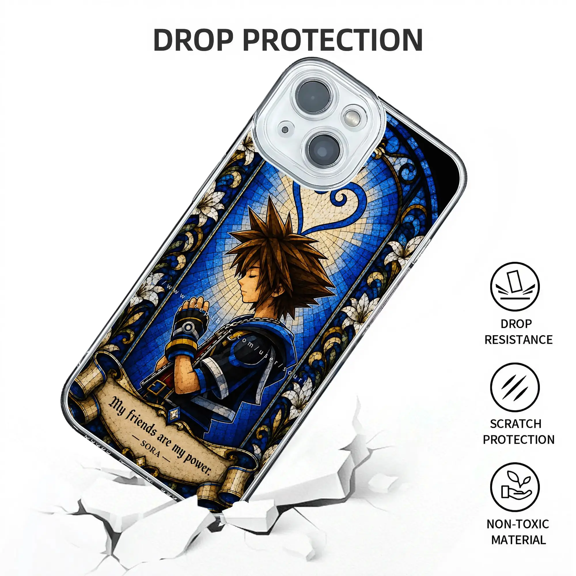 Sora  Kingdom Hearts Stained Glass Art  Kawaii Phone Case for IPhone 17 16 15 14 13 12 11 Cover