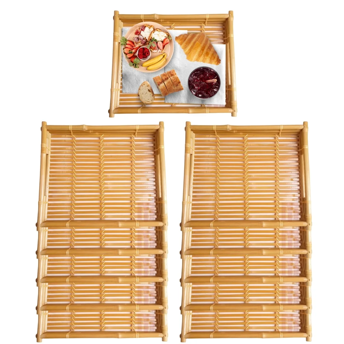 10 Trays Kit Handmade Bamboo Rectangular For Serving 31cm