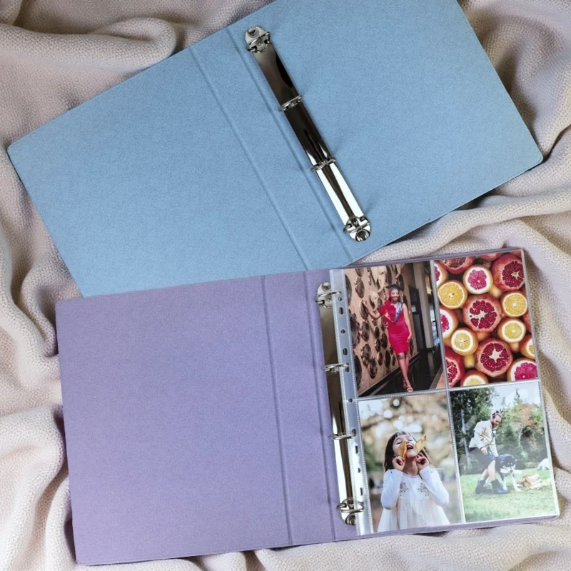 High-Capacity A4 Soft-Touch Starry Sky PU Leather 4-Ring D-Ring Binder Photo Album with 50 Multi-Pocket Pages