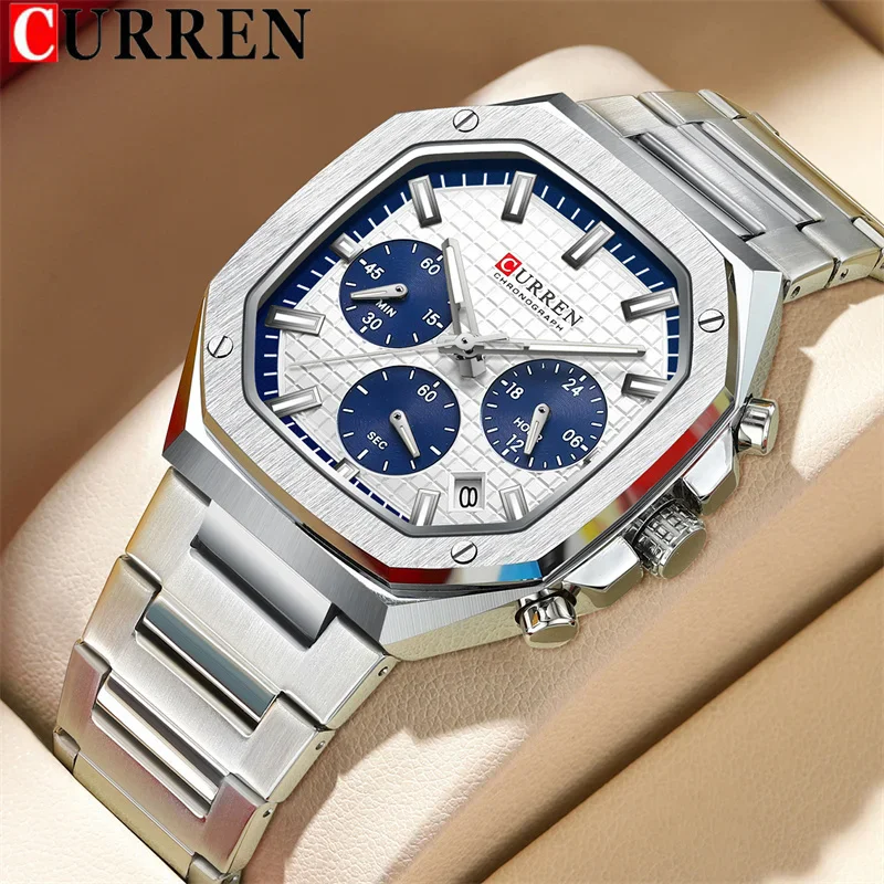 

CURREN 8459 Casual Quartz Watches for Men Multifunction Chronograph Calendar Waterproof Steel Strap Fashion Men's Business Watch