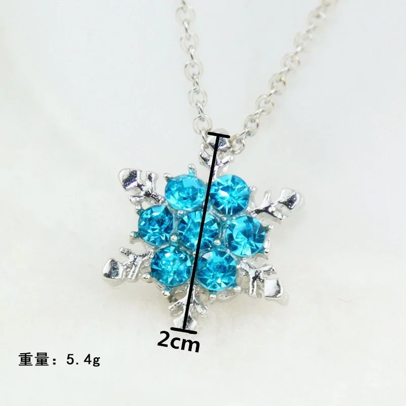 Frozen Elsa Peripheral Movies Creative Snowflake Shape Necklace Crystal Pendant Accessories Girls’ High-Looking Birthday Gift