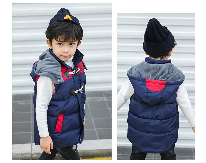 

Новинка 2023 года, милый детский стеганый жилет, повседневная куртка без рукавов со съемным капюшоном контрастного цвета, детская теплая верхняя одежда для мальчиков и девочек