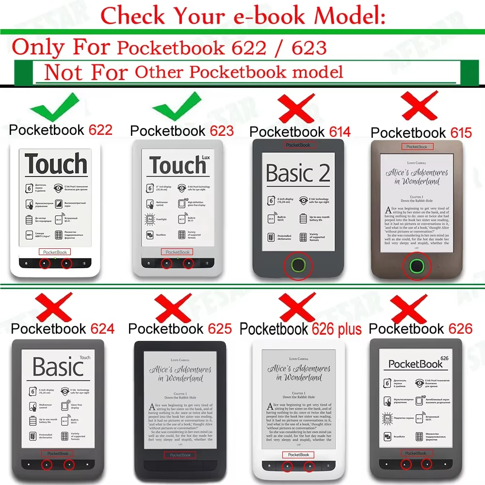 For PocketBook Touch 622 EReader Case and PocketBook Touch Lux 623 EReader Case, Flip Folio Book Cover Magnet Closured Case