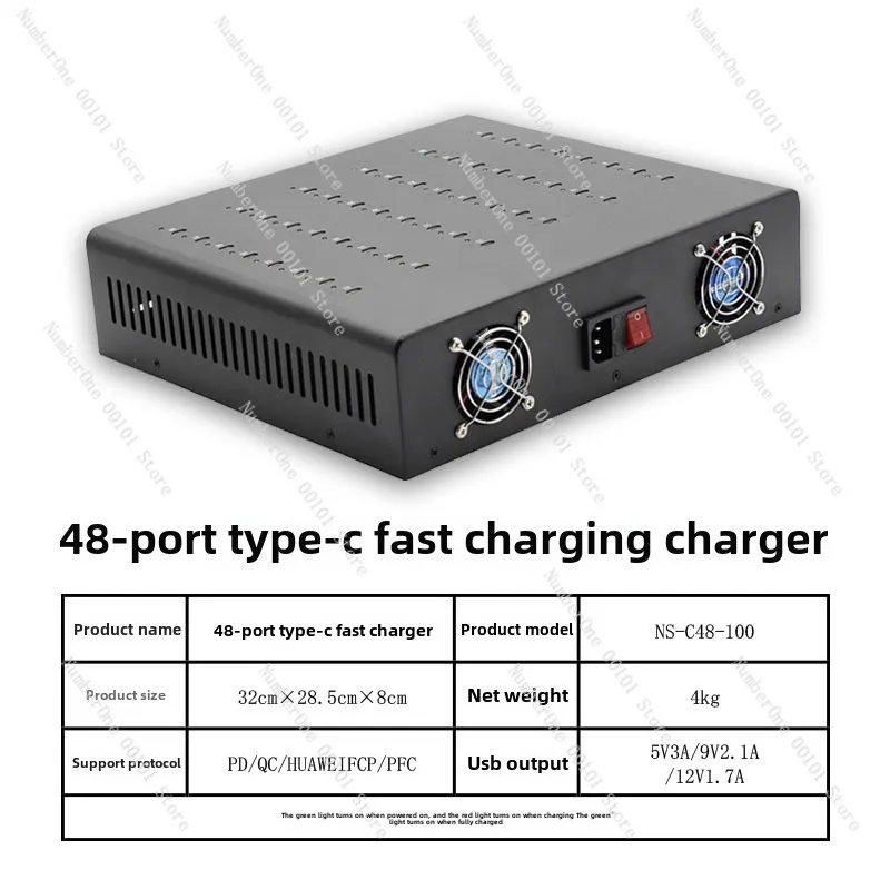 48 port Type-C charger supports multi protocol PD fast charging for Android phones and tablets