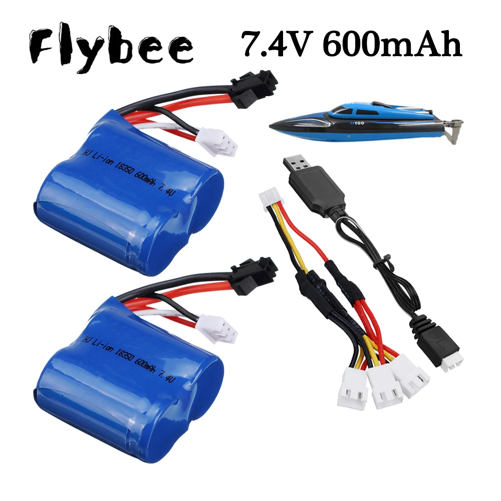 18350 600mAh 7.4v battery and USB Charger for H100 H102 H106 7.4V Li-ion Battery for JJRC S1 S2 S3 S4 S5 High Speed RC boat