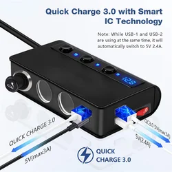 180W zapalniczki Splitter szybkie ładowanie 3.0 samochodów przejściówka do ładowarki 12V/24V 4 Port gniazdo ładowania USB do telefonu IPad