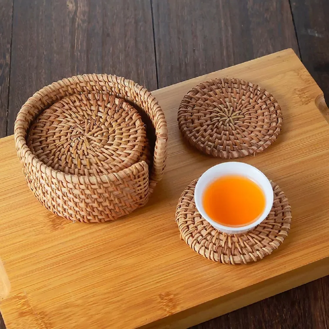 

Vine Woven Cup Cushion Set, Heat Insulation Cushion, Anti Scalding Tea Pot, Bowl Holder, Vietnam Old Autumn