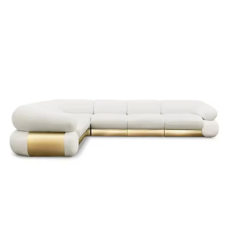 Elegant Luxury Modular Velvet Sofa Set with Gold Stainless Steel Accents for Home and Hotel Living Room or Gym Use